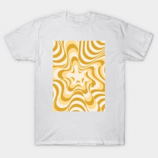 Abstract Groovy Retro Liquid Swirl Yellow Pattern T-Shirt